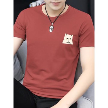 莫代爾冰絲t恤男士短袖夏季圓領上衣服速干涼感半袖潮牌印花體恤