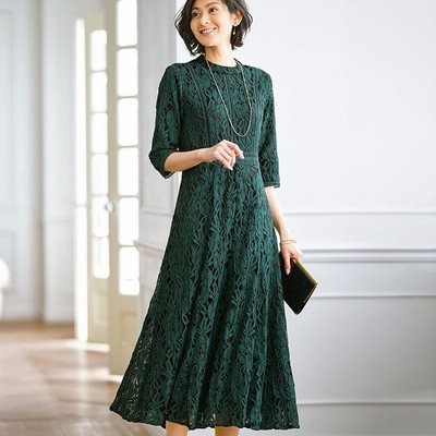 ベルーナ レース切替ドレープワンピース 黒 M レディース 通販 Lineポイント最大get Lineショッピング