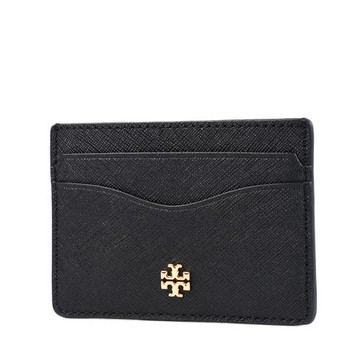 TORY BURCH 金字LOGO防刮皮革名片夾-黑色