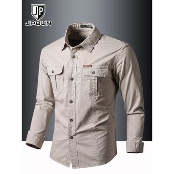 美式工裝長袖襯衫男士外套春秋上衣薄款夏季休閑2025新款純棉襯衣