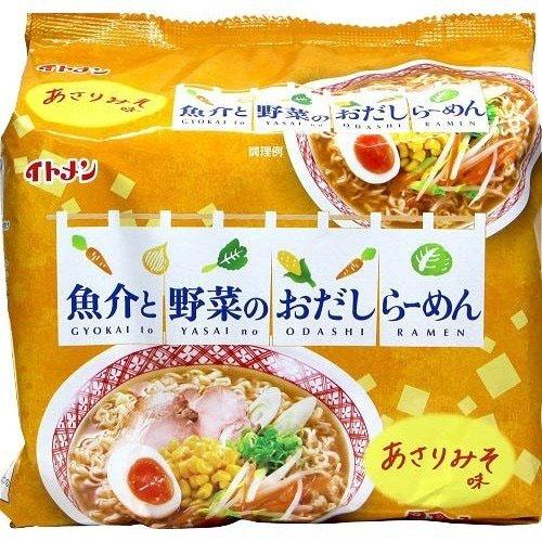 (イトメン　魚介と野菜のおだしらーめん　あさりみそ味（即席袋めん5食入り) ×6個