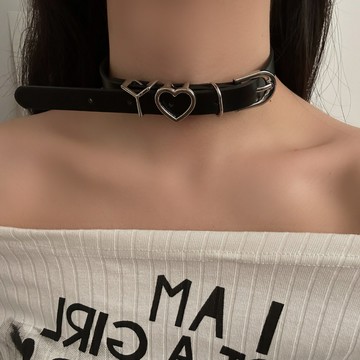 【台灣公司 可打統編】免運 暗黑風ins愛心金屬字母皮質項圈項鏈女簡約嘻哈潮流鎖骨鏈飾品潮 可開發票 全館五折 工廠現貨直銷 新品特價 z9211