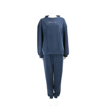Emporio Armani EA7 草寫字母刺繡莫代爾深藍色運動套裝(上衣+長褲)