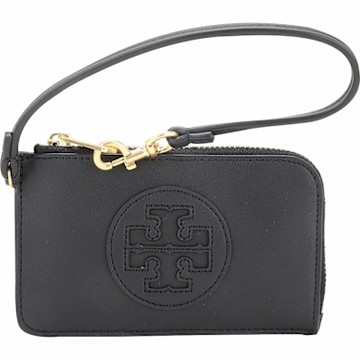 TORY BURCH Ella Bio 可吊掛雙T徽標皮革拉鍊卡片夾/零錢包(黑色)