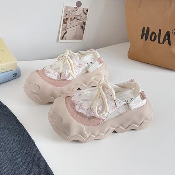 蓓爾女學生仙女風泡芙小白鞋女2025夏新款透氣厚底配裙子鞋LZ6123