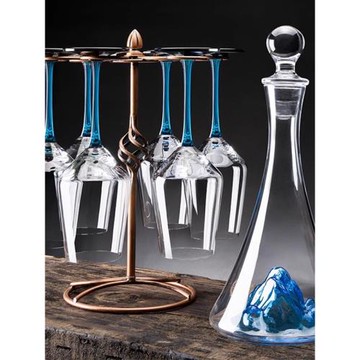 高檔輕奢水晶冰山瀑布醒酒器紅酒杯套裝家用水晶高腳杯葡萄酒杯