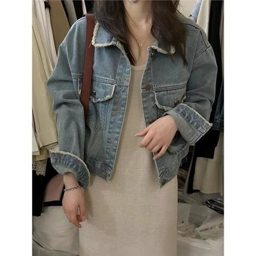 復古毛邊短款牛仔外套女2023秋季新款寬松百搭設計感長袖上衣夾克