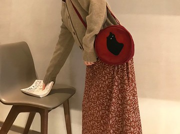 復古感手工斜背包/側背包 長毛黑貓小圓包