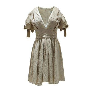 Lizzy奶茶色深V蝴蝶結綁帶洋裝