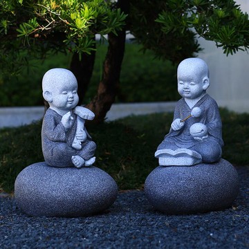 創意中式禪意庭院裝飾品小和尚擺件花園招財童子小沙彌佛像工藝品