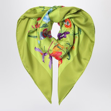 Silk twill scarf printed in green