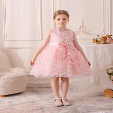 亞馬遜新款童裝裙擺蝴蝶童禮服蓬蓬網紗公主裙小女孩模特走秀裙