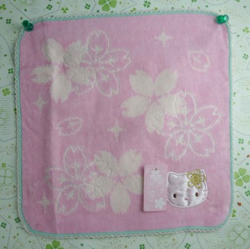 【震撼精品百貨】Hello Kitty 凱蒂貓~方巾-限量款-粉櫻花綠邊