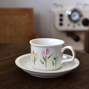 中古風咖啡杯碟套裝文藝復古INS風咖啡杯北下午茶器奶白郁金香杯