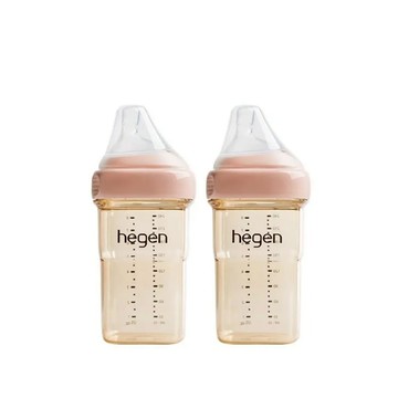 【hegen】  金色奇蹟PPSU多功能方圓型寬口奶瓶 240ml 雙瓶組- 嫣粉/母嬰用品/新生禮/月子中心/月嫂/蒸汽消毒 /紫外線消毒 /沸水消毒/FDA食品接觸認證/不含塑化劑/不含雙酚A/不