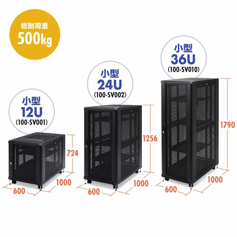 サーバーラック 19インチ 小型 12U 奥行100cm メッシュパネル 棚板×2枚