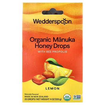 Wedderspoon, 有機麥盧卡蜂蜜潤喉糖，含檸檬和蜂膠，20 塊，4 盎司（120 克）