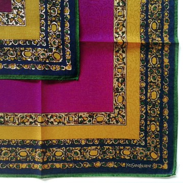 Yves Saint Laurent 古董手帕 藤蔓圖案 緹花 - 珠寶 19英吋