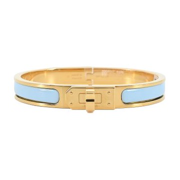 Hermes 愛馬仕 Mini Clic Kelly 窄版琺瑯手環(8X極地藍/金)