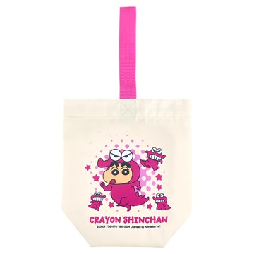 Shinchan 蠟筆小新 飲料提袋 帆布 尼龍材質 尺寸: 38x21x10cm(含提帶)  小新巧克比 白色 + 桃紅色  1個