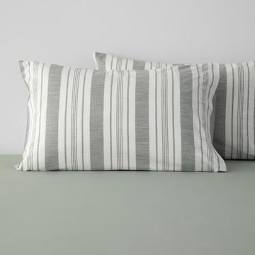 HOLA 和樂家居 艾禮思色織純棉枕套 330g  76 x 51 x 0.1cm  條紋綠  2個