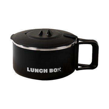 理享家 不鏽鋼折疊手柄泡麵碗 帶蓋雙層防燙 1.2L  黑色  1個