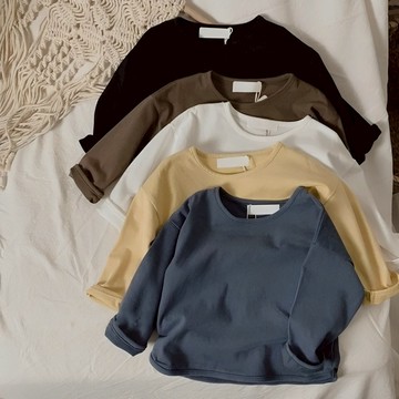 Baby童衣 兒童長袖上衣 男童純色長袖T-SHIRT 女童內搭長袖上衣 兒童百搭秋季圓領上衣 89096
