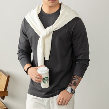 液氨絲光棉！微光澤輕奢觸感270g圓領長袖T恤 / 男女適穿 / 機能彈力 / 8色 / M-5XL / 大尺碼【QTJ19507】