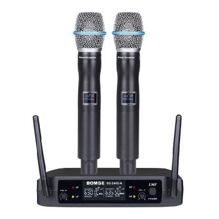 BOMGE uhf Metal Dual Handheld Wireless Microphones ＆ Systems for Karaoke,Singing, Meeting, Party, Church, DJ, Wedding, 200ft (240U)