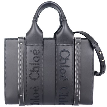 CHLOE WOODY TOTE 黑色真皮小型手提/斜背包