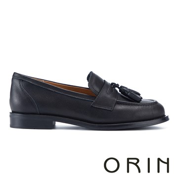 ORIN 真皮簡約素面流蘇樂福鞋 黑色 #  26159