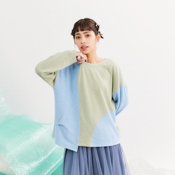【Dailo】 好柔軟拼接色塊長袖上衣 綠 米 灰