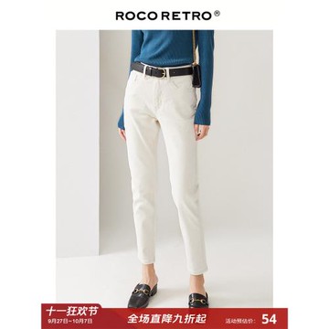 【清倉特價】米白色九分褲牛仔褲女秋季新款高腰直筒顯瘦小腳褲子