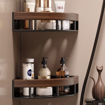 浴室置物架 衛浴置物架 免打孔置物架 收納架 壁掛置物架 胡桃木浴室三角置物架打孔衛生間淋浴房洗手間廁所收納牆角架子