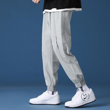 夏季2025新款男士褲子春秋潮流寬松九分束腳運動休閑長褲薄款衛褲