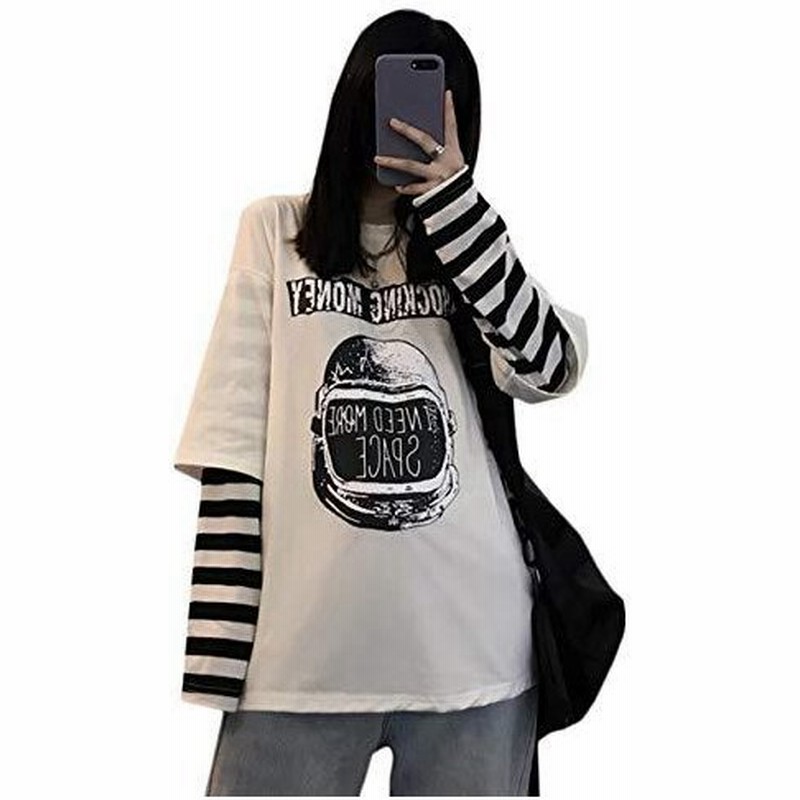 Yyq Shop レディース Tシャツ ゆったり カットソー 長袖 重ね着風 ボーダー ロンt プリント 柄 韓国ファッション 通販 Lineポイント最大0 5 Get Lineショッピング
