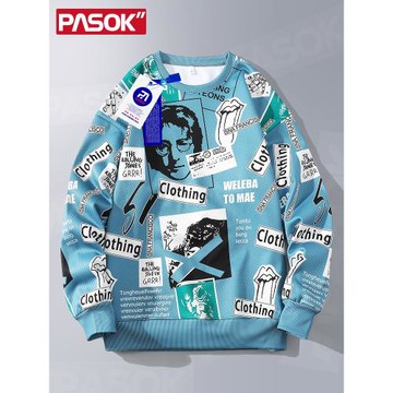 美式潮牌圓領衛衣男2025春秋內搭打底衫大童學生無帽套頭港風外套