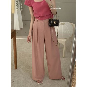 THE LEMON檸檬綠茶 24春裝新款韓版西褲百搭寬松闊腿顯瘦直筒長褲