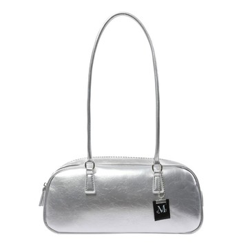 韓國 MUCENT ROMA CRACK KEYRING BOWLING BAG 皺褶紋理附吊飾保齡球包 銀色 SILVER