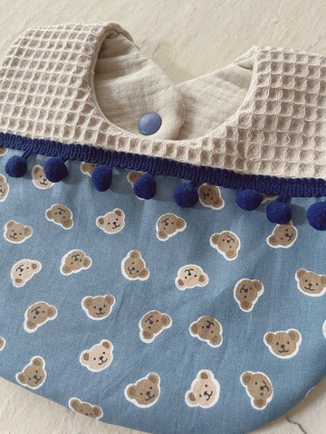 熊熊大頭照     手工純棉六層紗水滴圍兜/可雙面用