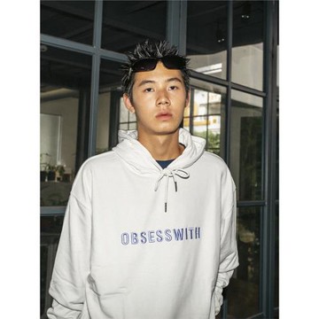 OBSESSWITH字母繡花連帽衛衣外套休閑美式街頭重磅套頭帽衫運動