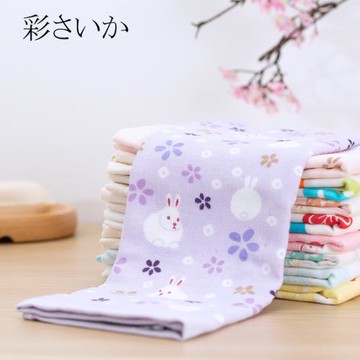 夕才兒美術館 彩櫻花兔方巾 日式純棉吸水洗澡紗布毛圈小手帕速干