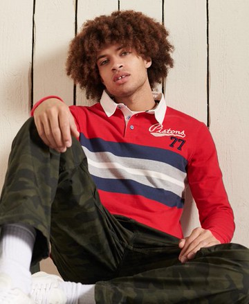 Superdry Men's Men's Rugby Shirt Red / Campus Red Chest Band - Size: XS