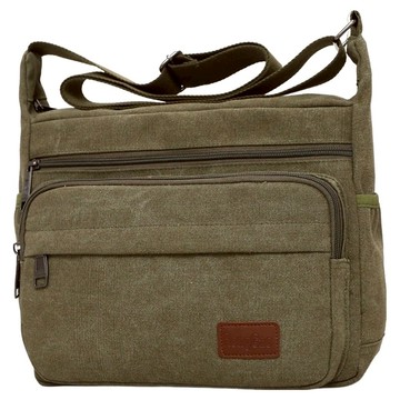 捷華 帆布側背包 休閒旅行 單肩斜背  30 x 10.5 x 22cm  橫款橄欖綠
