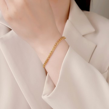 [鈦鋼.手鍊] 費加羅鏈手鍊(金色/銀色)【UME】基本款手鍊 洗澡可戴 不退色手鍊 鈦鋼鍍18K金