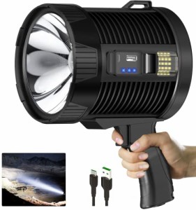 BERCOL Rechargeable Spotlight Flashlight 100000 Lumens Handheld Large Spot Lights Super Bright Outdoor Solar Led Flash Ligh