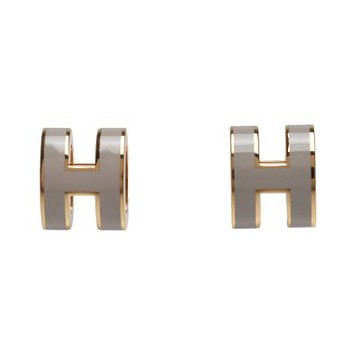 HERMES 經典Pop H立體簍空橢圓LOGO耳環(小_冰棕色/金)