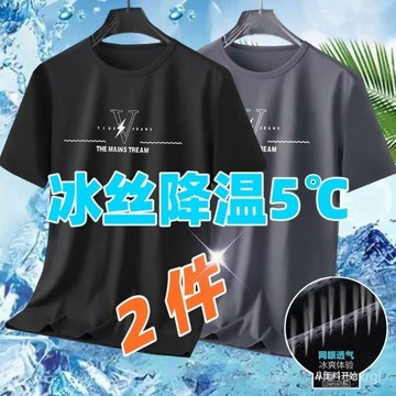 有貨在臺🚀99免運🚀【涼感升級】冰絲T恤男士夏季寬鬆圓領大碼胖子裝速幹衣短袖休閒清涼網眼薄t