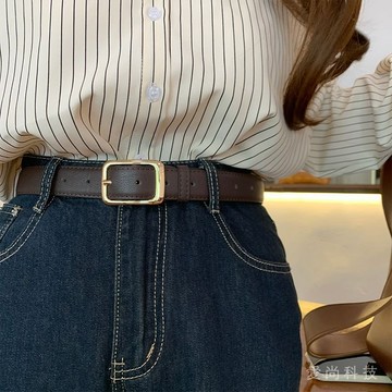 腰帶女百搭ins風 裝飾牛仔褲高級感複古小衆夏季學生黑色休閒皮帶