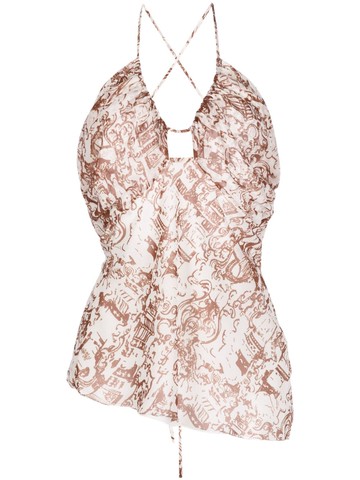 Rejina Pyo - Mei Renaissance-print halterneck top - women - Polyester - 10 - White